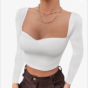 Amazon Sweetheart Neckline Cropped White Longsleeve